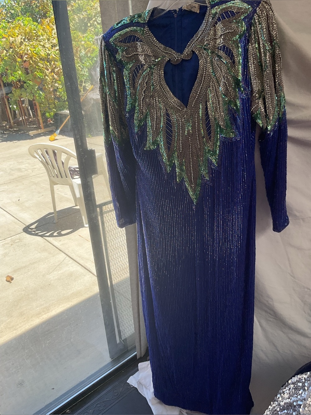 TAN CHHO. Vintage Sequin-Embellished Navy Evening Dress